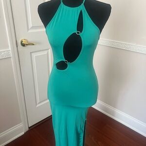 Teal Halter Cutout Maxi Dress